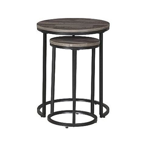Round Wooden Top Metal Accent Table, Set Of 2, Gray And Black pertaining to Style Meets Functionality How Round Wooden Top Metal Tables Enhance Any Room